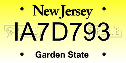 IA7D793 New Jersey License Plate