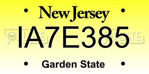 IA7E385 New Jersey License Plate
