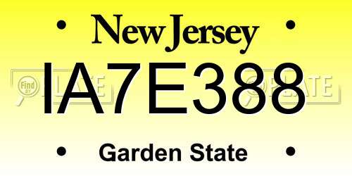 IA7E388 New Jersey License Plate