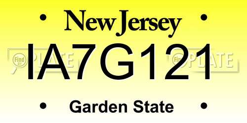 IA7G121 New Jersey License Plate