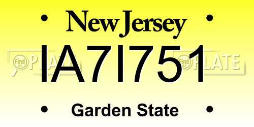 IA7I751 New Jersey License Plate