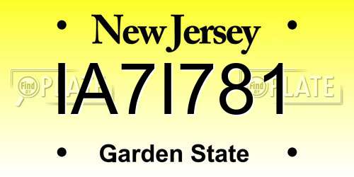 IA7I781 New Jersey License Plate
