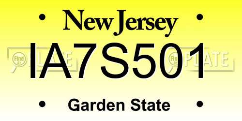 IA7S501 New Jersey License Plate