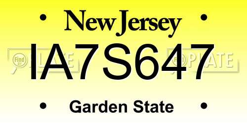 IA7S647 New Jersey License Plate