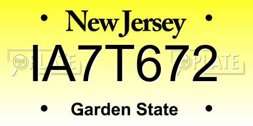 IA7T672 New Jersey License Plate