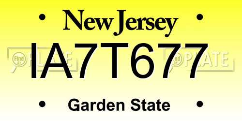 IA7T677 New Jersey License Plate