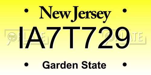 IA7T729 New Jersey License Plate