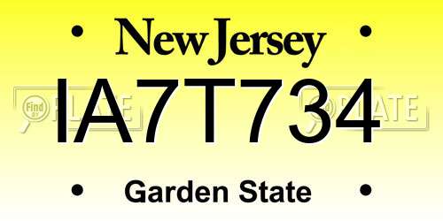 IA7T734 New Jersey License Plate