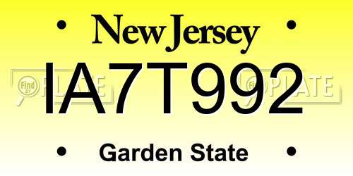 IA7T992 New Jersey License Plate