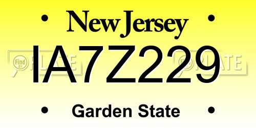 IA7Z229 New Jersey License Plate