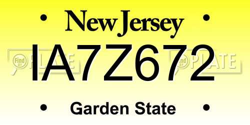 IA7Z672 New Jersey License Plate