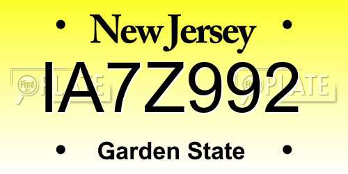 IA7Z992 New Jersey License Plate