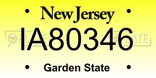 IA80346 New Jersey License Plate