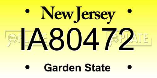 IA80472 New Jersey License Plate
