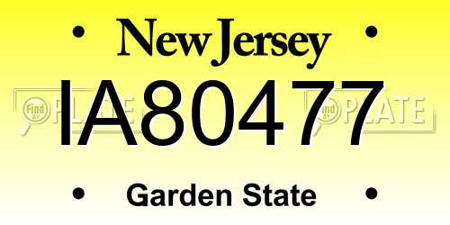 IA80477 New Jersey License Plate
