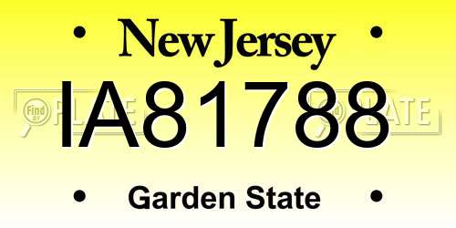 IA81788 New Jersey License Plate