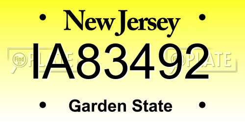 IA83492 New Jersey License Plate