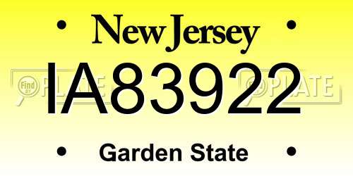 IA83922 New Jersey License Plate