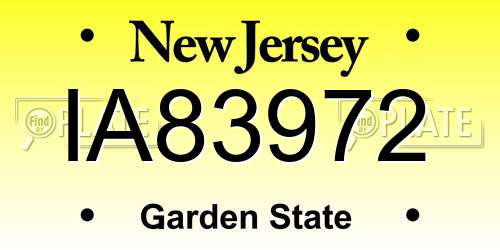 IA83972 New Jersey License Plate