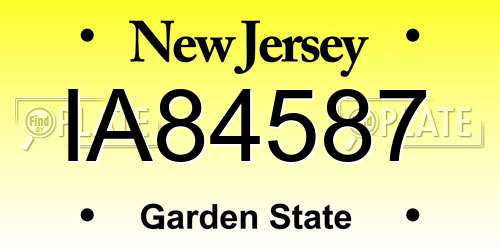 IA84587 New Jersey License Plate