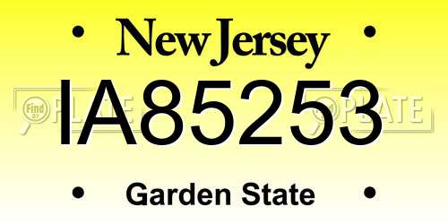 IA85253 New Jersey License Plate