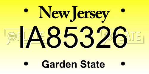 IA85326 New Jersey License Plate