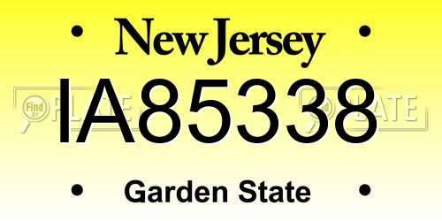 IA85338 New Jersey License Plate
