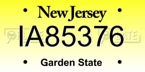 IA85376 New Jersey License Plate
