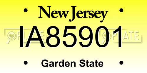 IA85901 New Jersey License Plate
