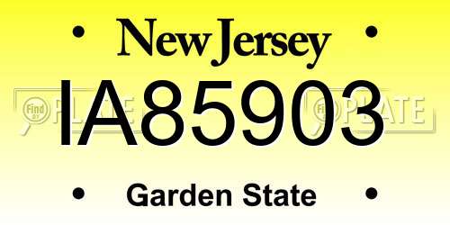 IA85903 New Jersey License Plate