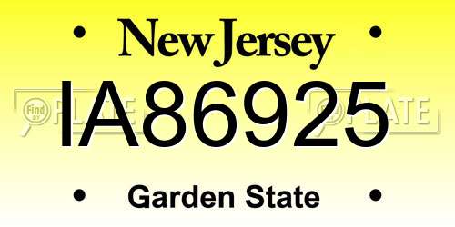 IA86925 New Jersey License Plate