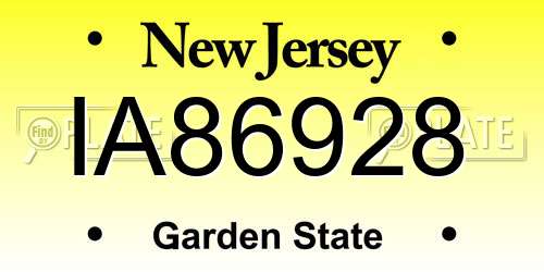 IA86928 New Jersey License Plate