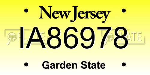 IA86978 New Jersey License Plate