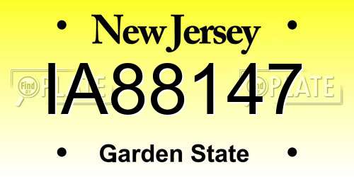 IA88147 New Jersey License Plate