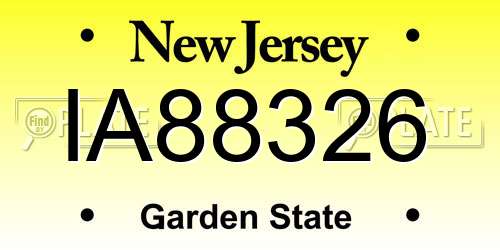 IA88326 New Jersey License Plate