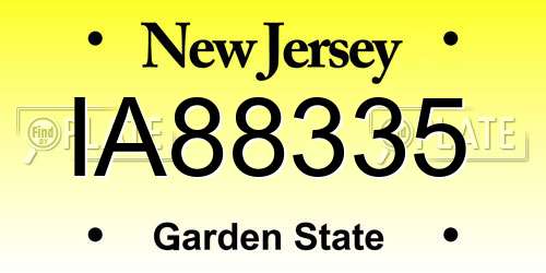 IA88335 New Jersey License Plate