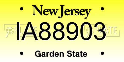 IA88903 New Jersey License Plate
