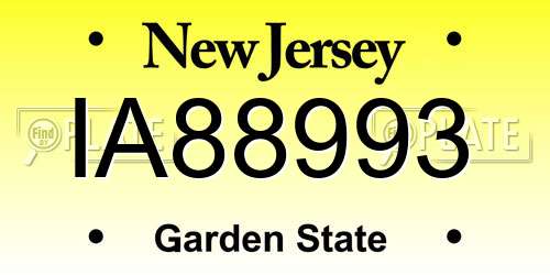 IA88993 New Jersey License Plate