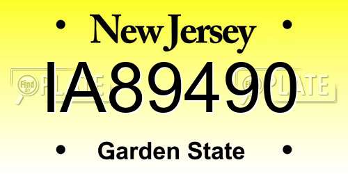 IA89490 New Jersey License Plate