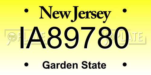 IA89780 New Jersey License Plate