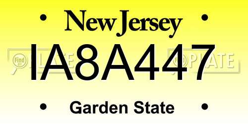 IA8A447 New Jersey License Plate