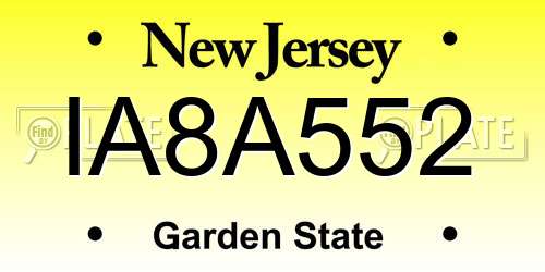IA8A552 New Jersey License Plate