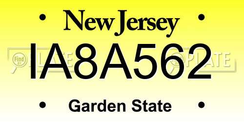 IA8A562 New Jersey License Plate