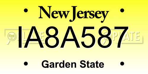 IA8A587 New Jersey License Plate