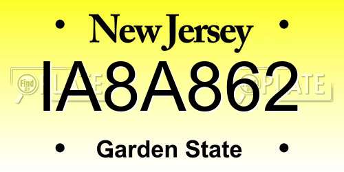 IA8A862 New Jersey License Plate