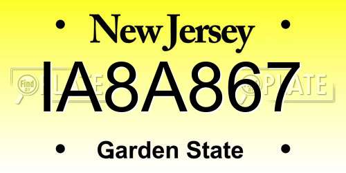 IA8A867 New Jersey License Plate