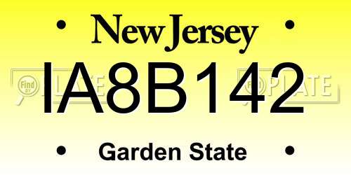 IA8B142 New Jersey License Plate