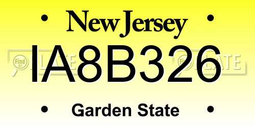 IA8B326 New Jersey License Plate
