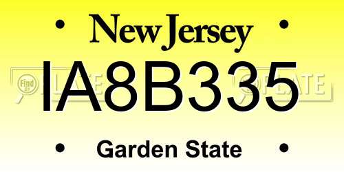 IA8B335 New Jersey License Plate