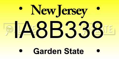 IA8B338 New Jersey License Plate